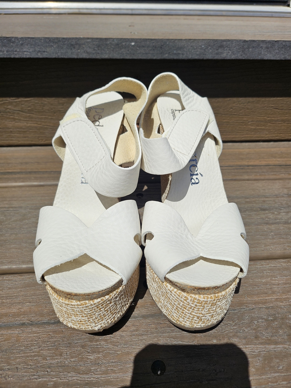 Pedro Garcia White Leather Wedge Espadrille Sandals